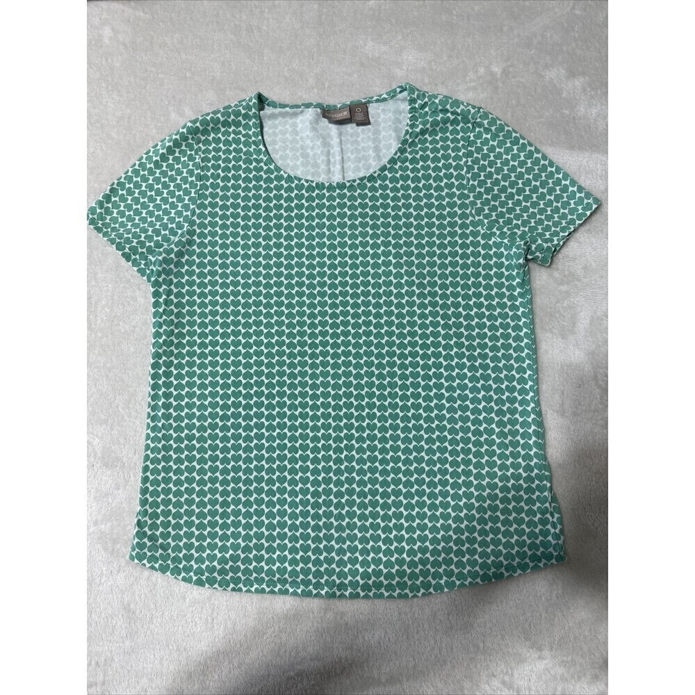 Chico's Mint Green and White Heart Print Short Sleeve Tee Size 0 (Small 8/10)